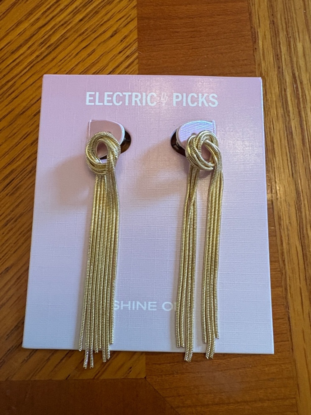 Electric Picks Gold Tassel Drop Earrings - Picture 2 of 3